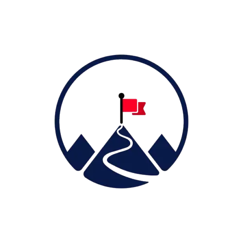 Mountain range with a sun or flag on summit
