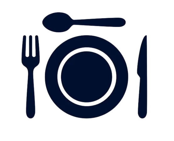 Plate with fork and spoon or a steaming food tray